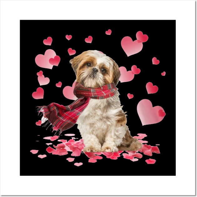 Shih Tzu Hearts Love Happy Valentine's Day Wall Art by cyberpunk art